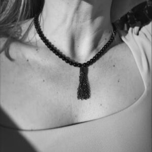 Black Onyx Beaded Tassel Necklace