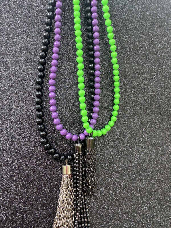 Long Lime Green Beaded Tassel Necklace - Image 3