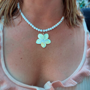 White Quartz and Mother of Pearl Floral Necklace