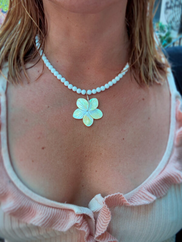 White Quartz and Mother of Pearl Floral Necklace