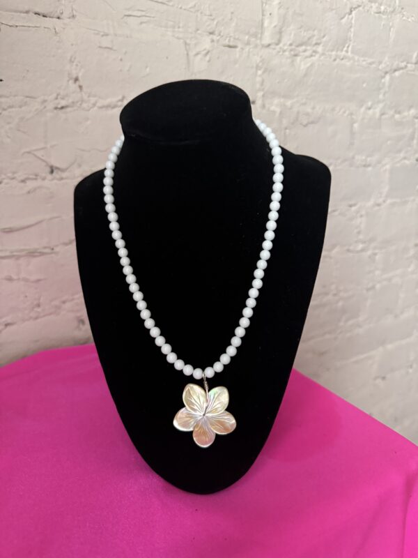 White Quartz and Mother of Pearl Floral Necklace - Image 2