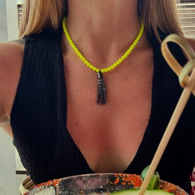 Miami Neon Yellow Gunmetal Tassel Necklace