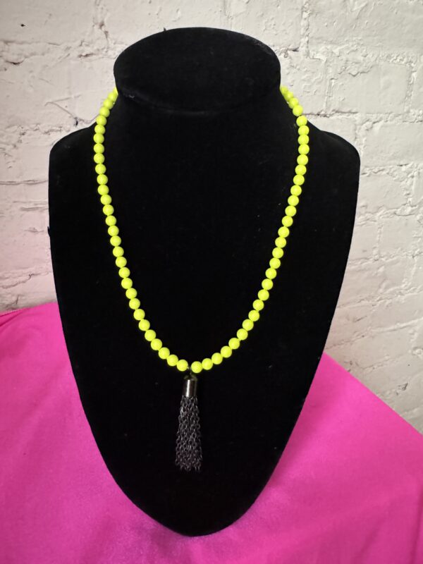 Miami Neon Yellow Gunmetal Tassel Necklace - Image 2
