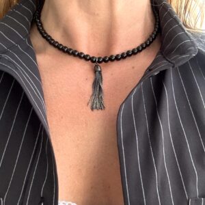 Black Onyx x Black Glimmer Tassel Necklace