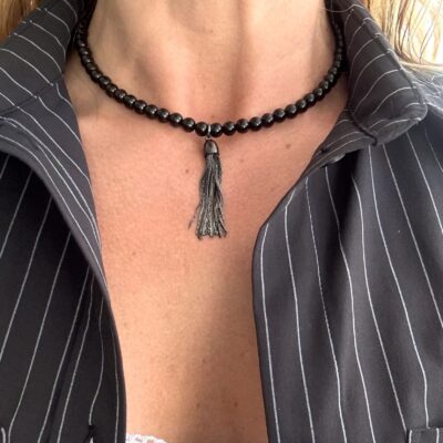 Black Onyx x Black Glimmer Tassel Necklace
