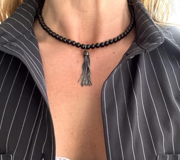 Black Onyx x Black Glimmer Tassel Necklace
