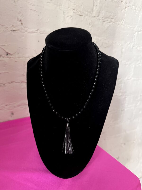 Black Onyx x Black Glimmer Tassel Necklace - Image 2