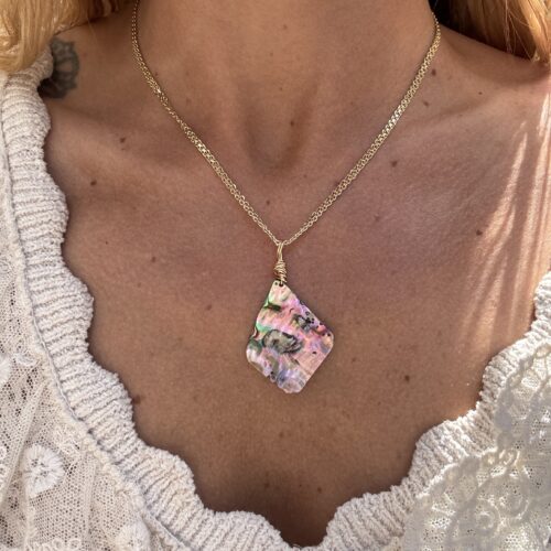 abalone emblem gold plated chain necklace