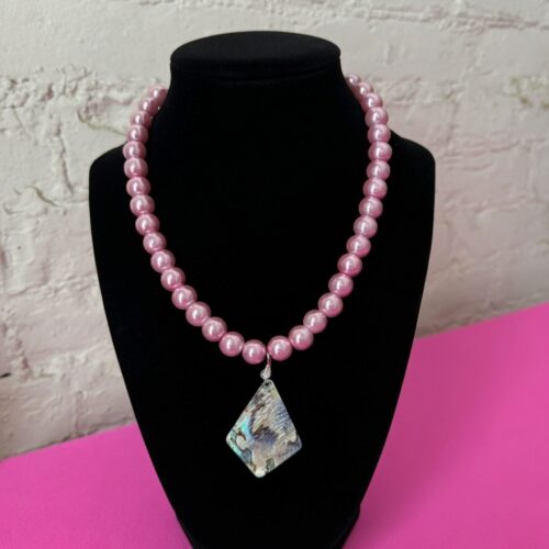 faux light pink pearl diamond choker necklace